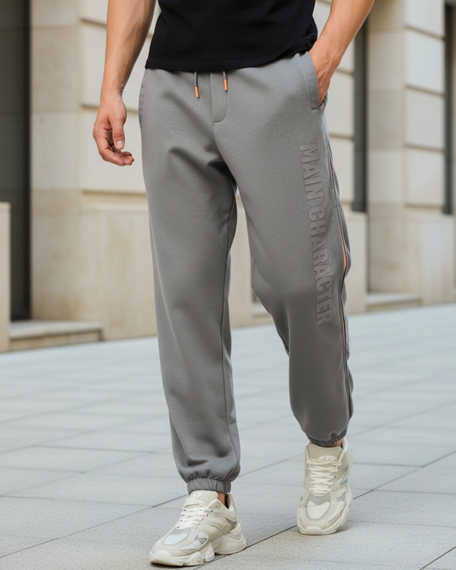 Shop Men's December Sky Grey Side Panel Oversized Joggers-Front