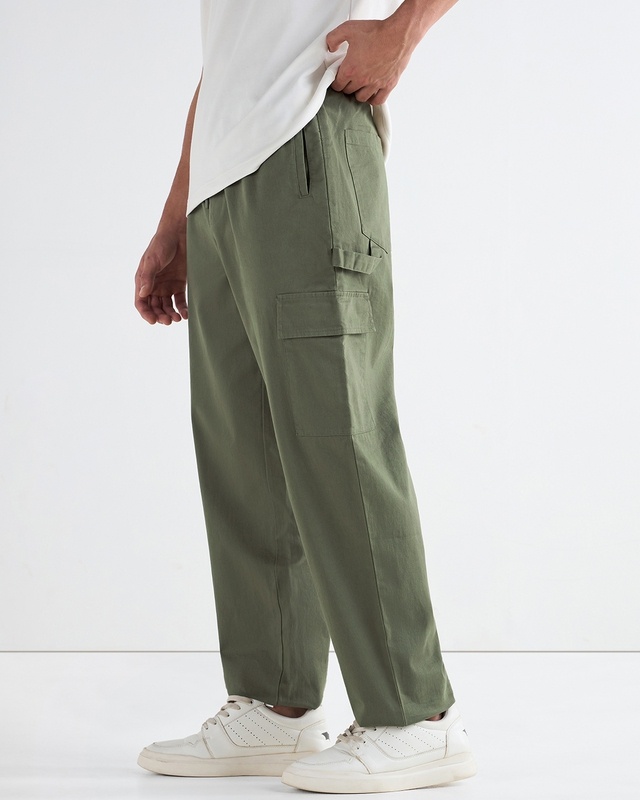 Shop Men's Dusty Olive Green Cargo Carpenter Pants-Front