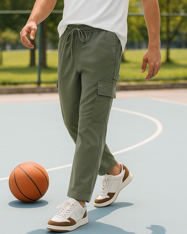 Shop Men's Dusty Olive Green Oversized Cargo Carpenter Pants-Front