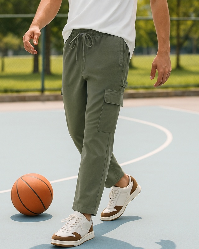 Shop Men's Dusty Olive Green Oversized Cargo Carpenter Pants-Front