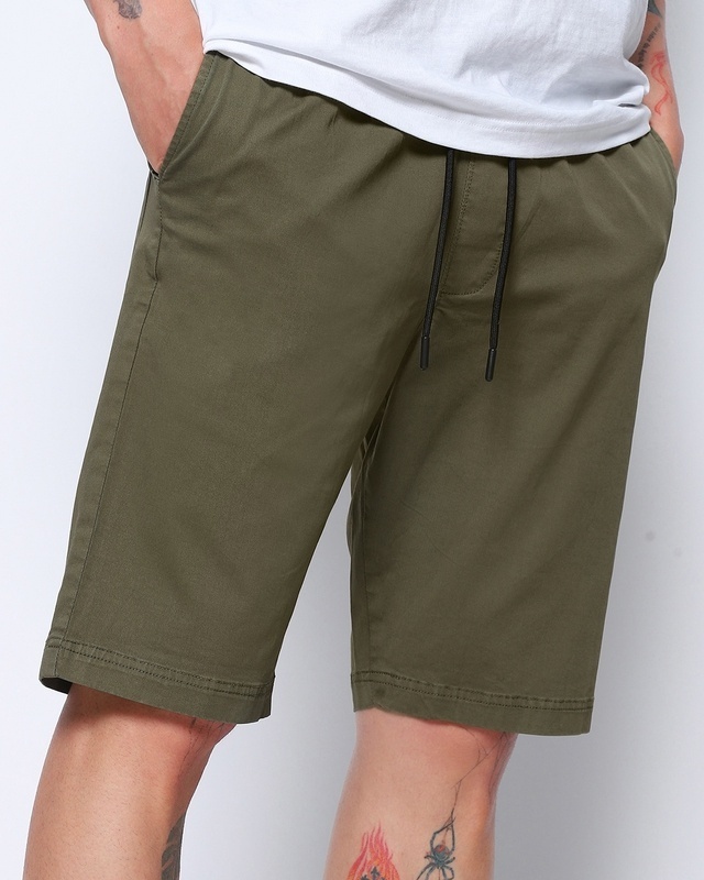 Shop Men's Olive Over Dyed Shorts-Front