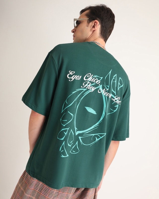 Shop Men's Emerald Green Eyes Chico Puff Printed Oversized T-shirt-Front