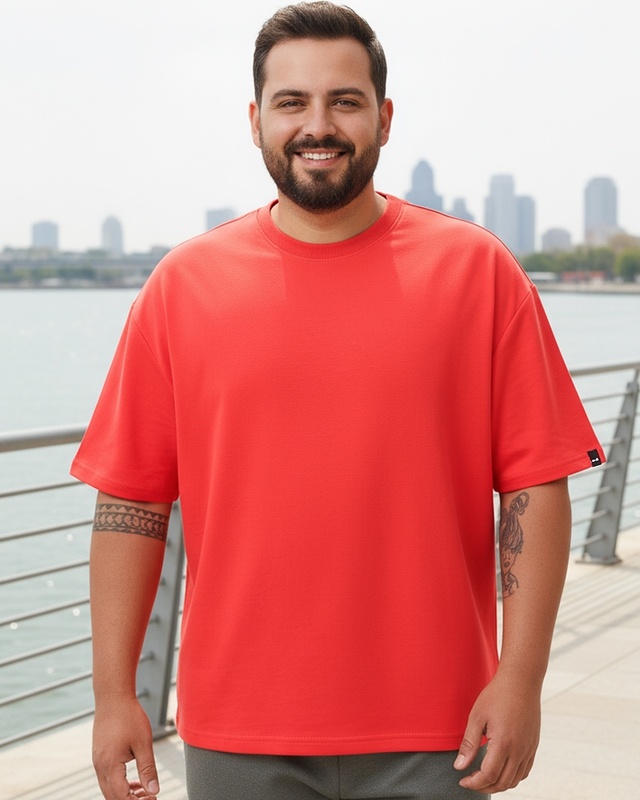 Shop Men's Fiesta Red Oversized Plus Size T-shirt-Front