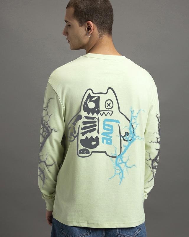 Shop Men's Fog Green Electric Love Graphic Printed Oversized T-shirt-Front