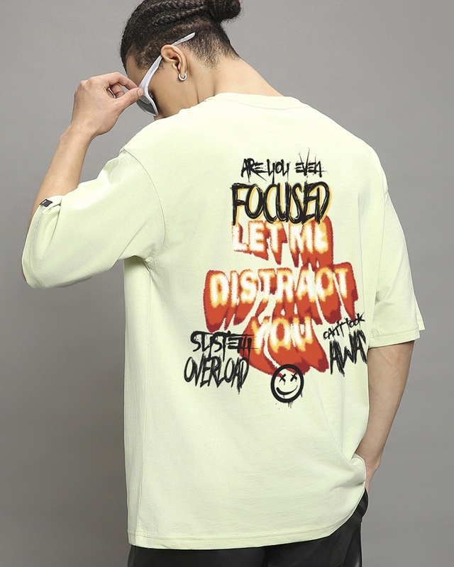 Shop Men's Fog Green Focused Graphic Printed Oversized T-shirt-Front