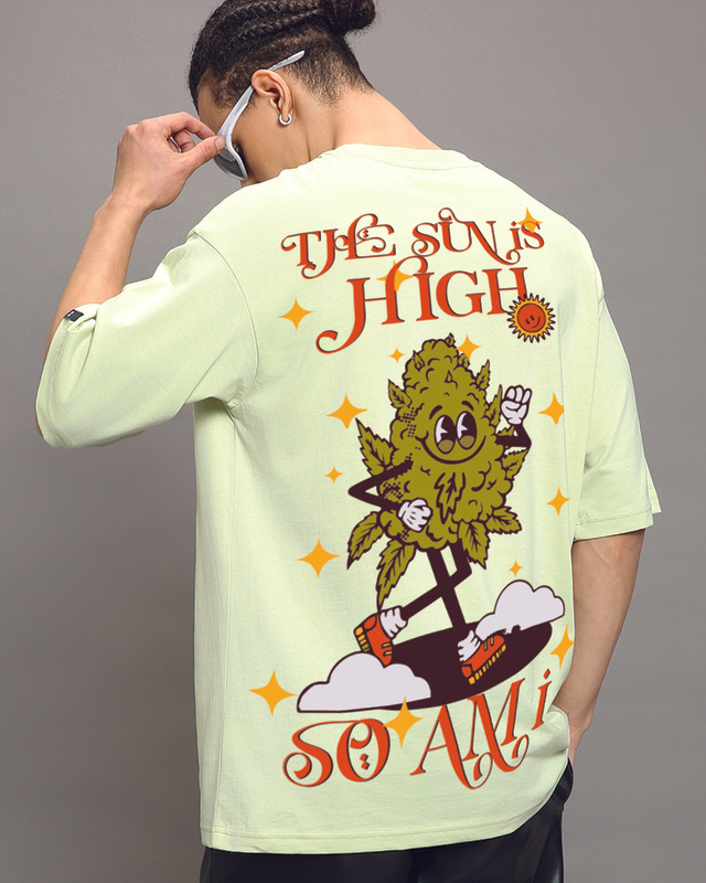 Shop Men's Fog Green High Sun Graphic Printed Oversized T-shirt-Front