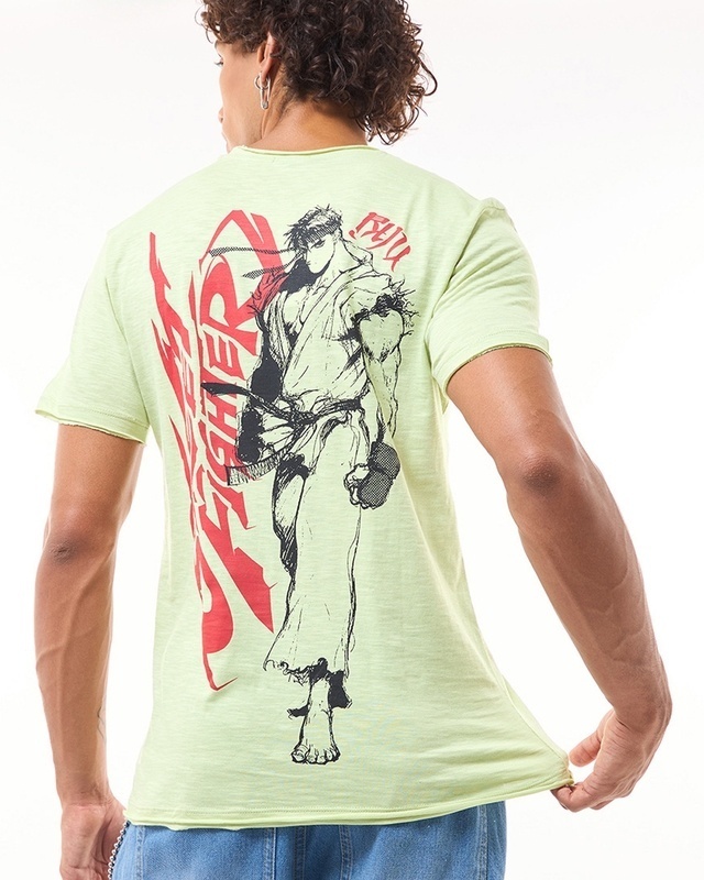 Shop Men's Fog Green Ryu Street Fighter Graphic Printed T-shirt-Front