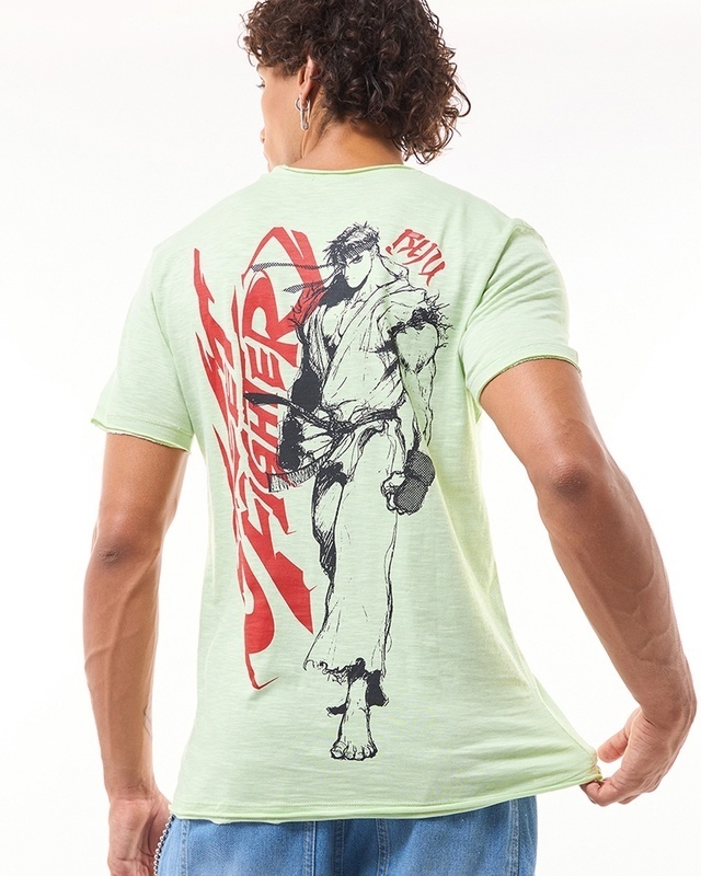 Men's Fog Green Ryu Street Fighter Graphic Printed T-shirt