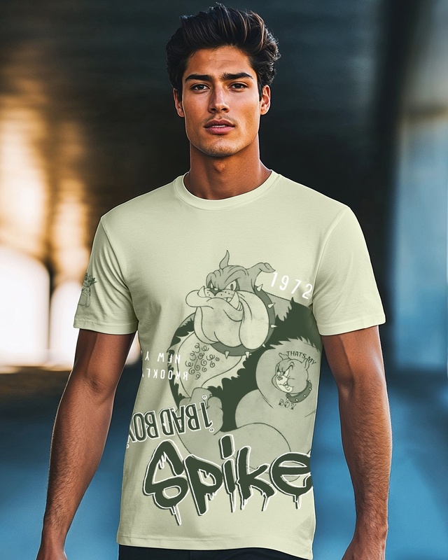 Shop Men's Fog Green Spike Graphic Printed T-shirt-Front