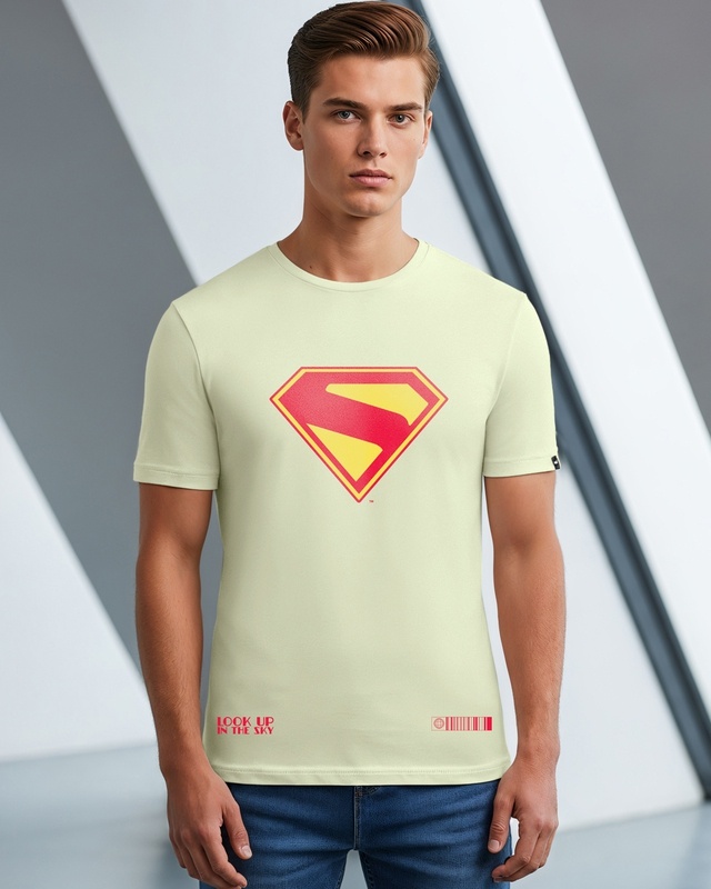 Shop Men's Fog Green Superman Logo Graphic Printed T-shirt-Front