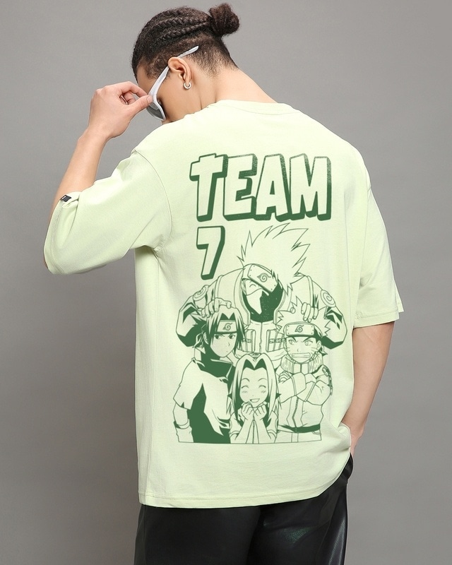 Shop Men's Fog Green Team Graphic Printed Oversized T-shirt-Front