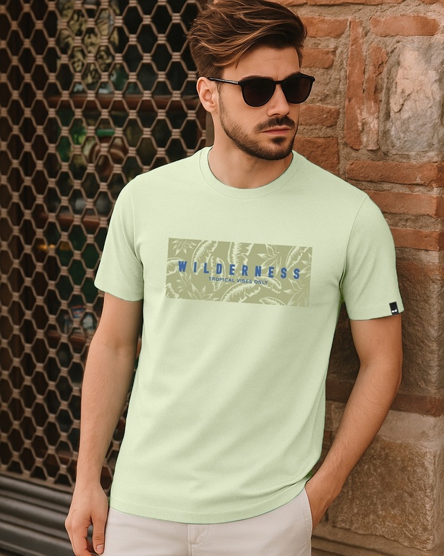 Shop Men's Fog Green Wilderness Graphic Printed T-shirt-Front