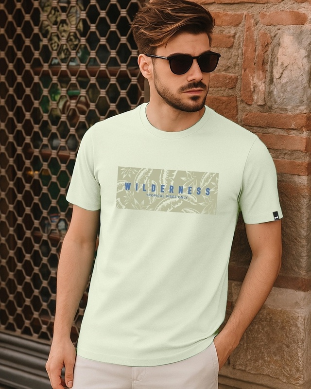 Shop Men's Fog Green Wilderness Graphic Printed T-shirt-Front