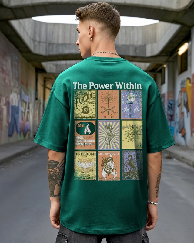 Shop Men's Forest Green Faith Fear Graphic Printed Oversized T-shirt-Front