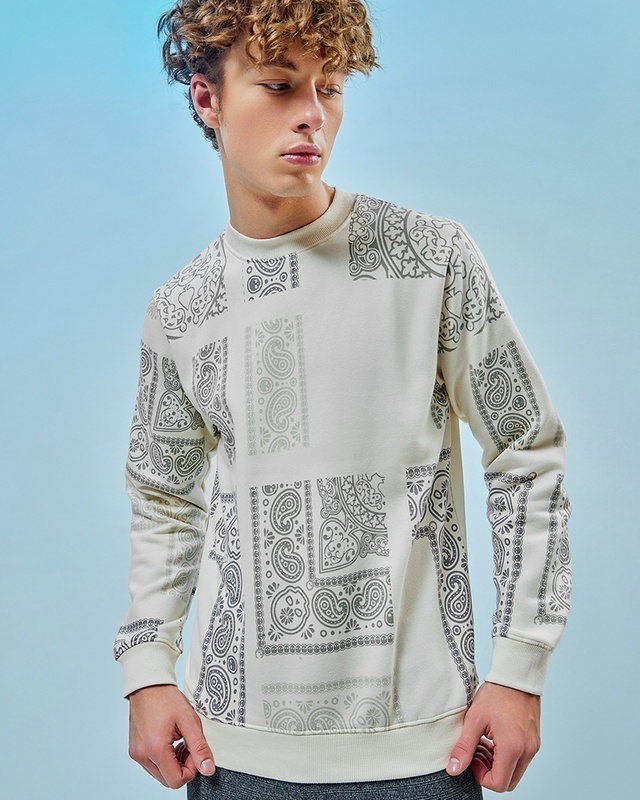 Shop Men's Gardenia All Over Paisley Printed Sweatshirt-Front