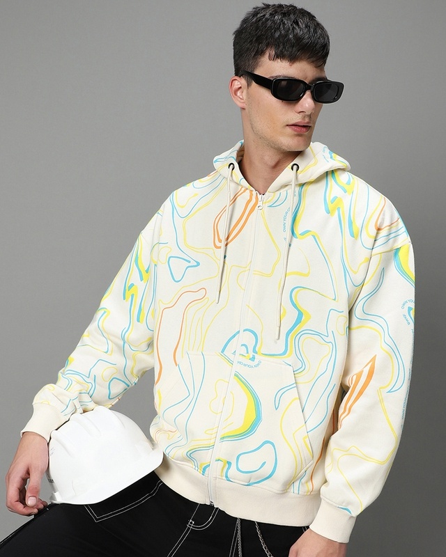 Shop Men's Gardenia All Over Printed Oversized Hoodies-Front