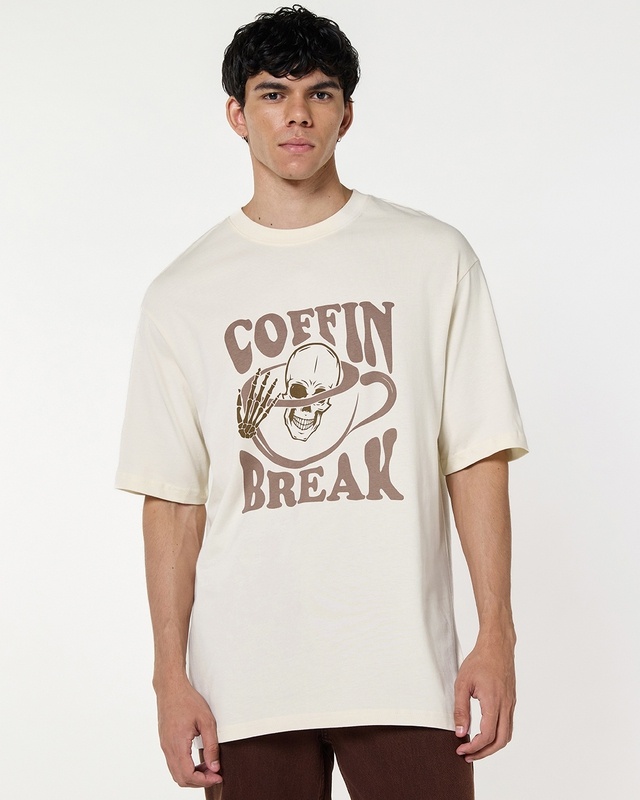 Shop Men's Gardenia Coffin Break Graphic Printed Oversized T-shirt-Front
