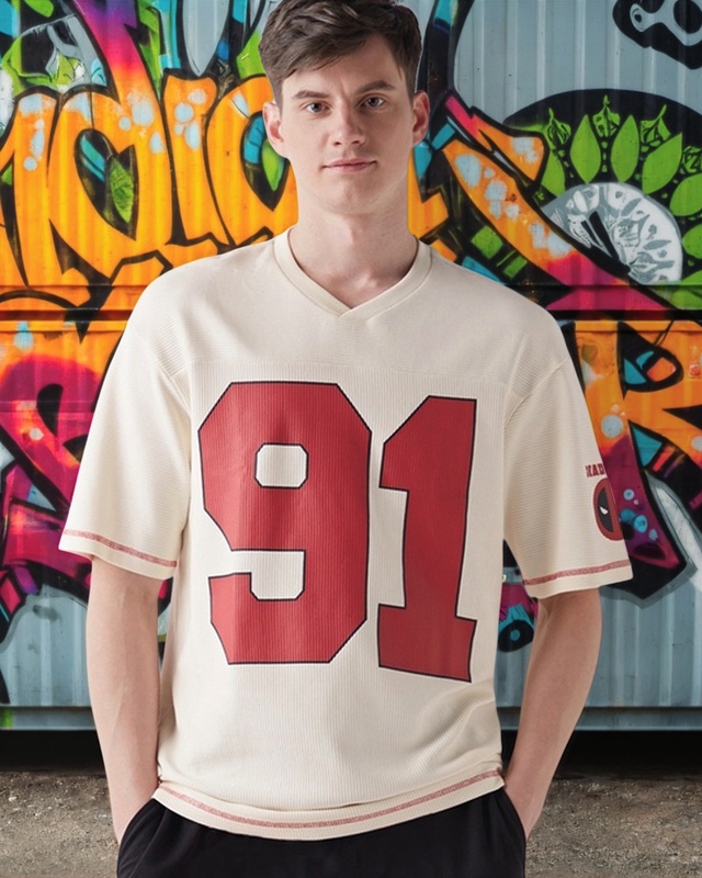 Shop Men's Gardenia Deadpool Graphic Printed Oversized T-shirt-Front