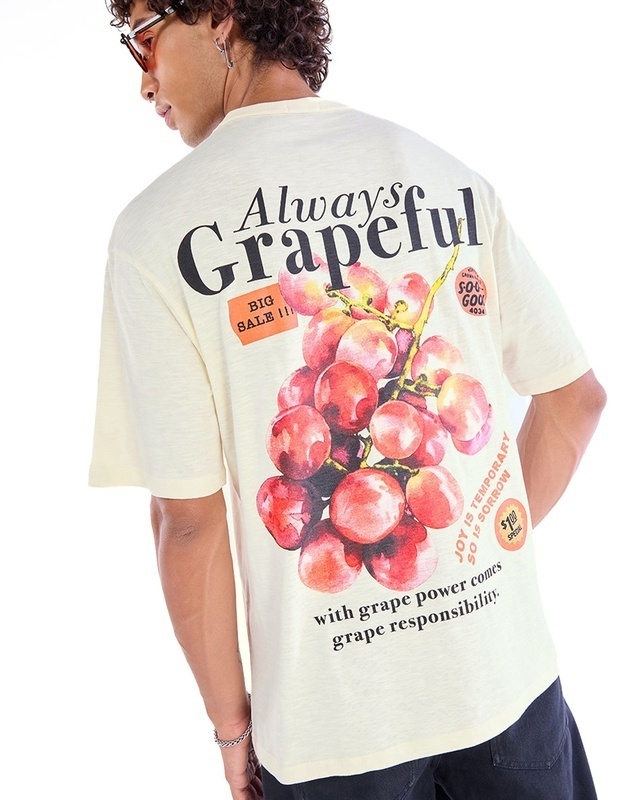 Shop Men's Gardenia Grapeful Graphic Printed Oversized T-shirt-Front