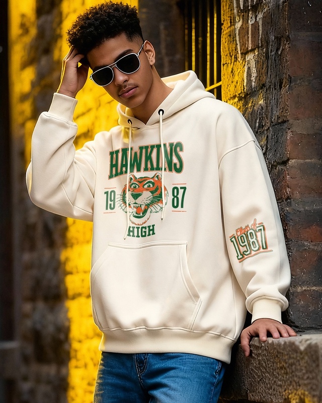 Shop Men's Gardenia Hawkins High Graphic Printed Oversized Hoodies-Front