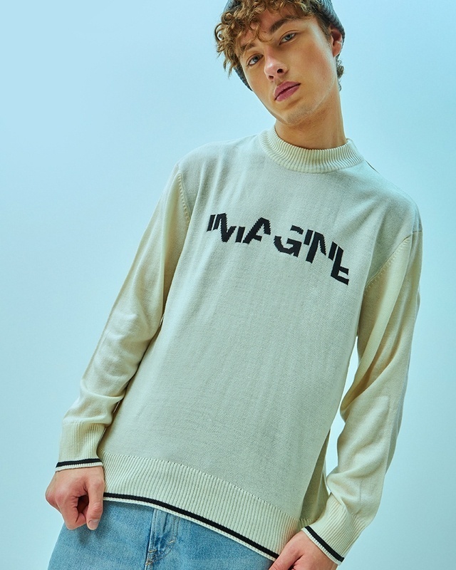 Shop Men's Gardenia Imagine Typography Oversized Sweater-Front