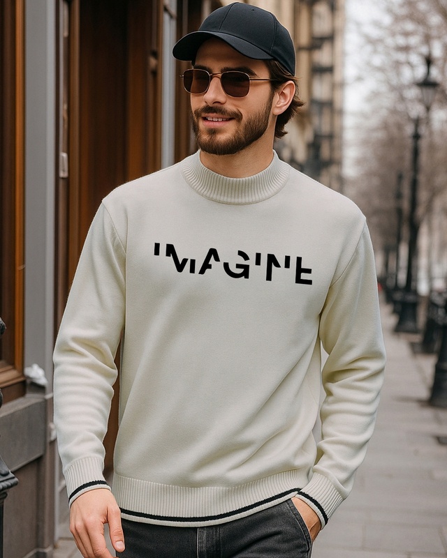 Shop Men's Gardenia Imagine Typography Oversized Sweater-Front