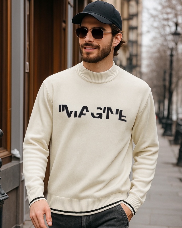Shop Men's Gardenia Imagine Typography Oversized Sweater-Front