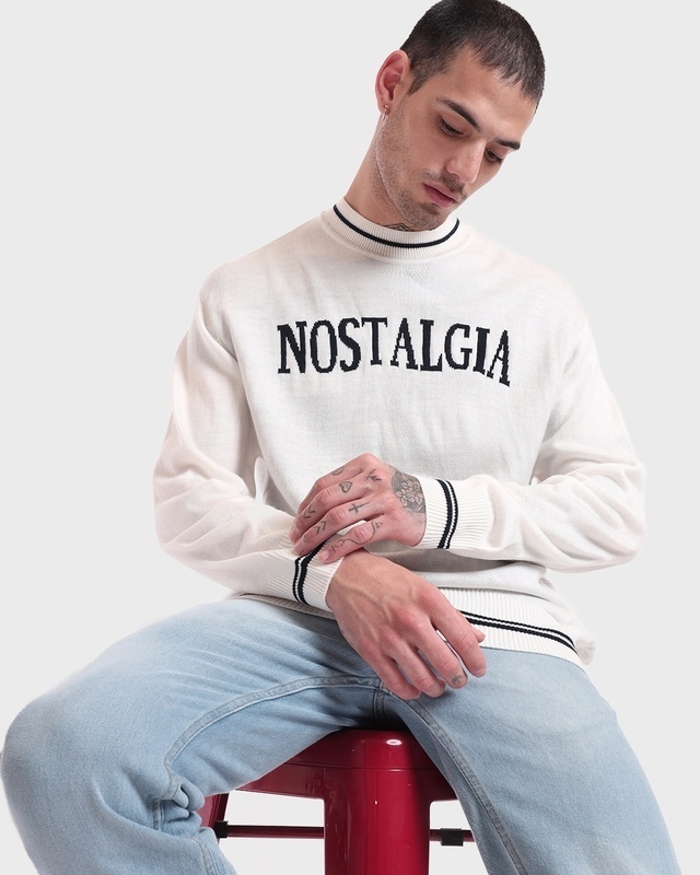 Shop Men's Gardenia Nostalgia Typography Oversized Sweater-Front