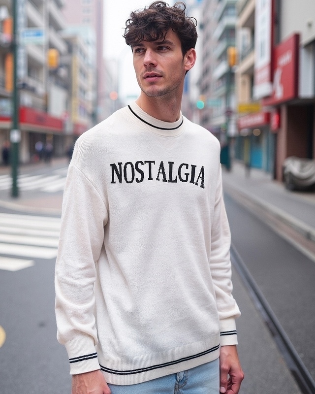 Shop Men's Gardenia Nostalgia Typography Oversized Sweater-Front