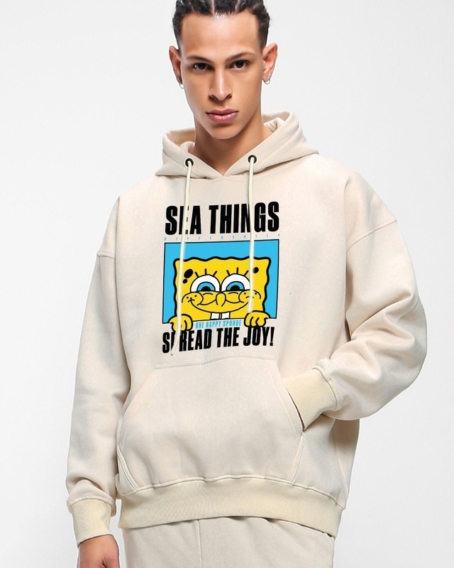 Shop Men's Gardenia Sea things Graphic Printed Oversized Hoodies-Front