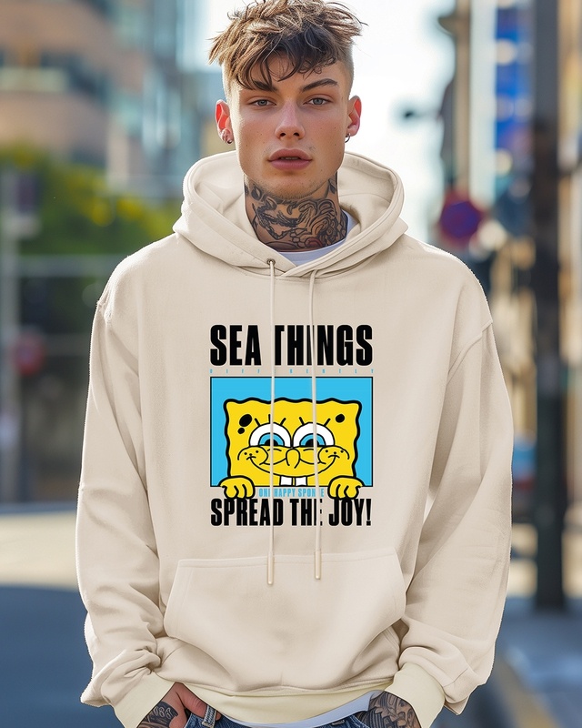 Shop Men's Gardenia Sea things Graphic Printed Oversized Hoodies-Front