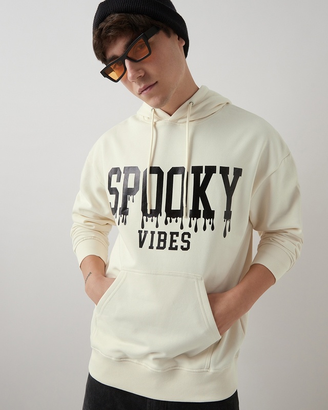 Shop Men's Gardenia Spooky Vibes Typography Oversized Hoodies-Front