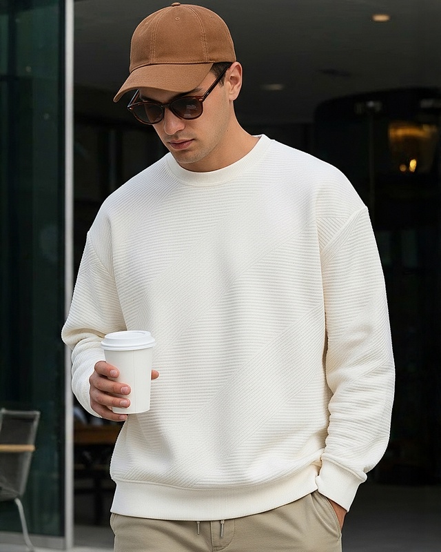 Shop Men's Gardenia Textured Oversized Sweatshirt-Front