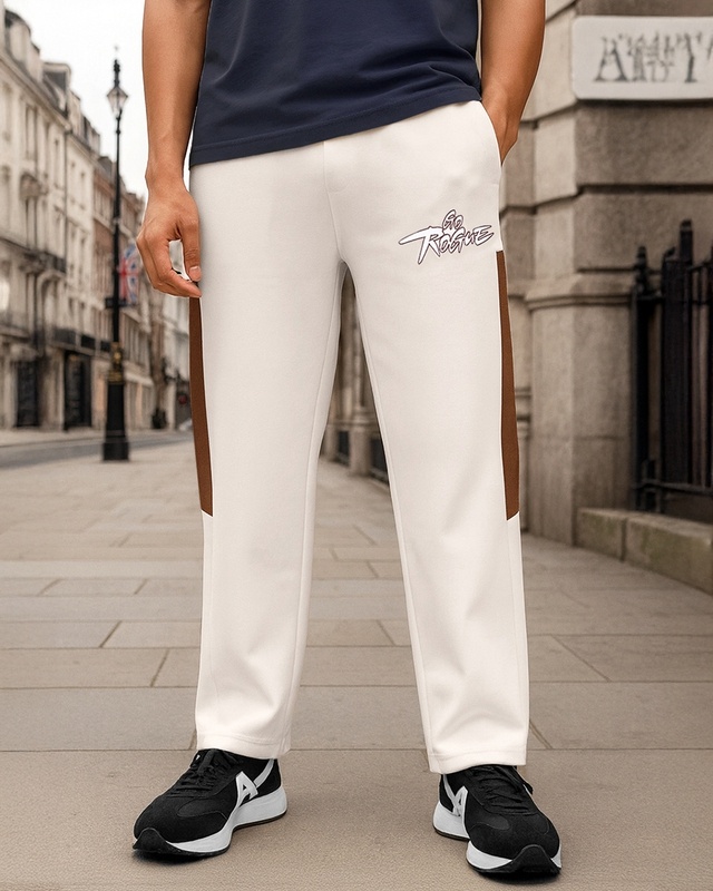 Shop Men's Gardenia The Rogue Color Block Oversized Track Pants-Front