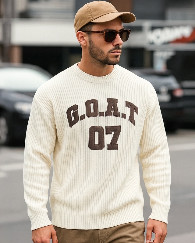 Shop Men's Gardenia Typography Oversized Sweater-Front
