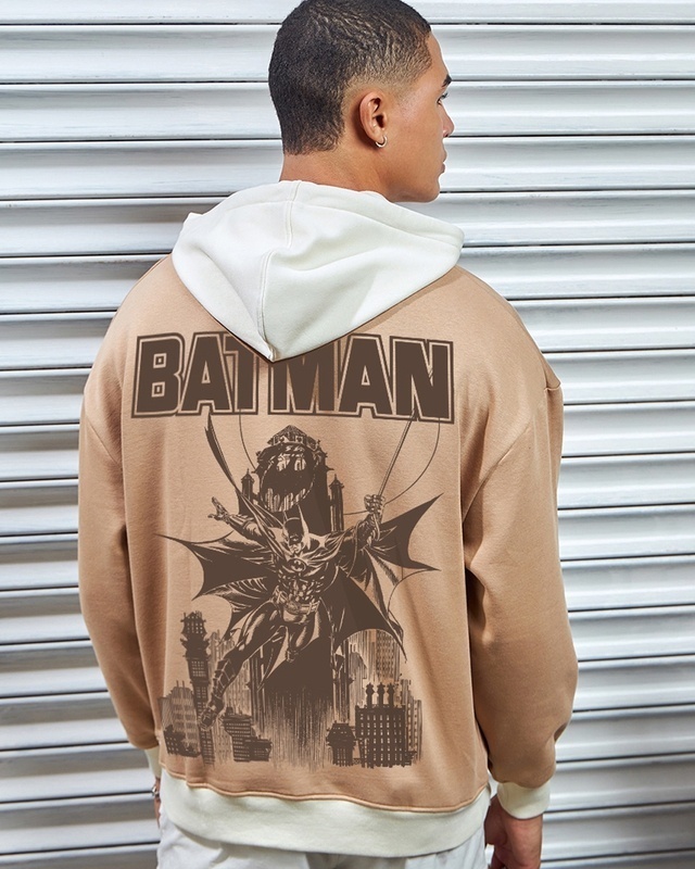 Shop Men's Ginger Root Brown Batman Rescue Graphic Printed Oversized Hoodies-Front