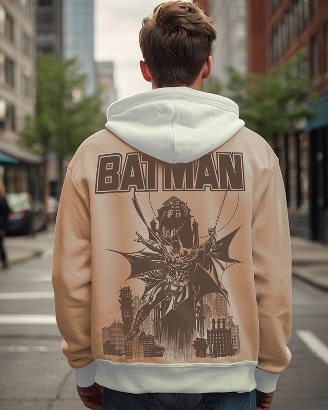 Shop Men's Ginger Root Brown Batman Rescue Graphic Printed Oversized Hoodies-Front