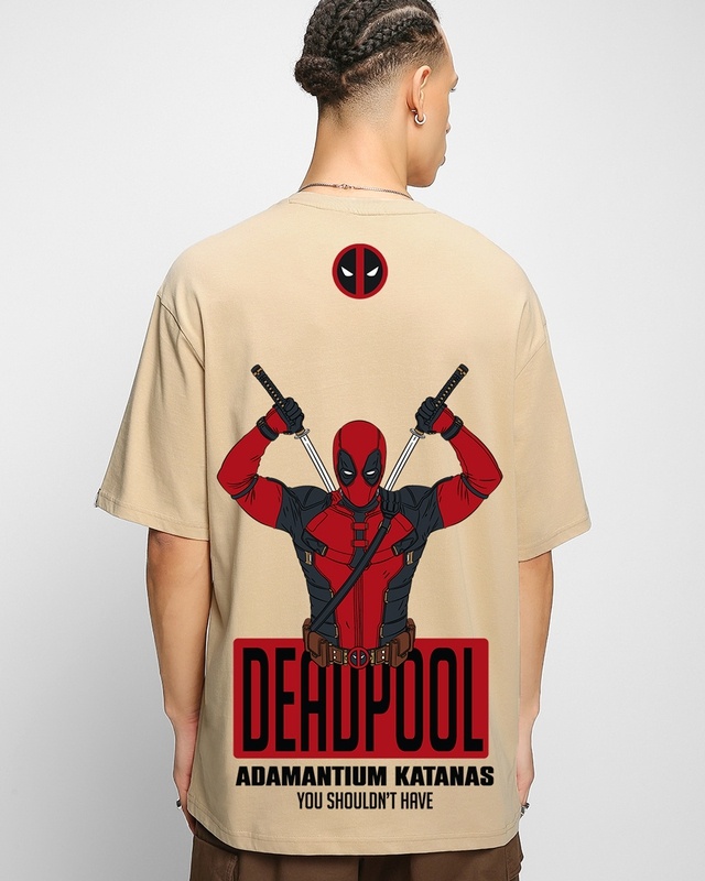 Shop Men's Ginger Root Brown Deadpool Graphic Printed Oversized T-shirt-Front