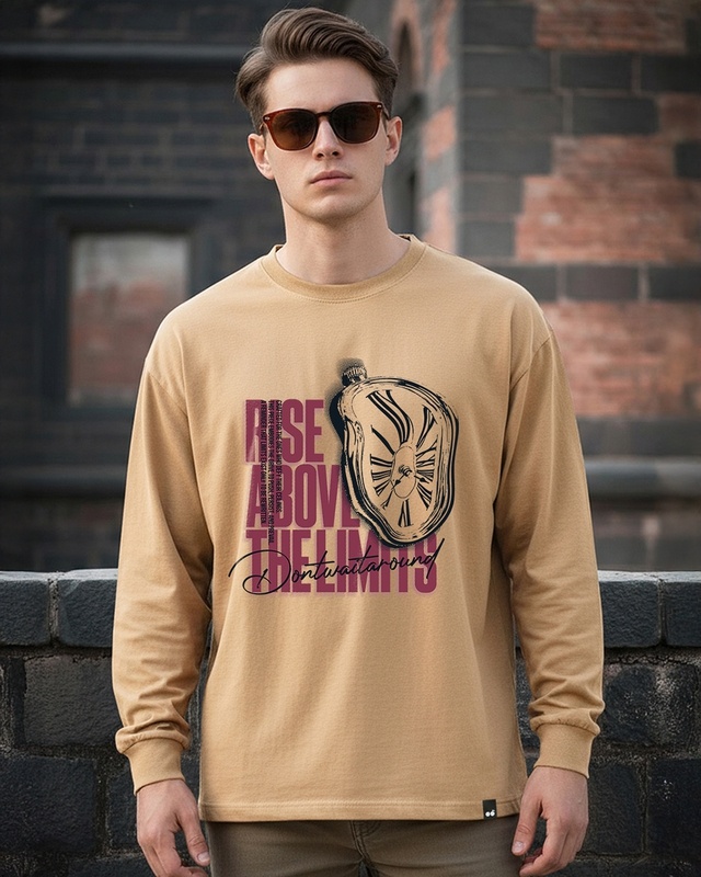 Shop Men's Ginger Root Brown Dont Waste Your Time Graphic Printed Oversized T-shirt-Front