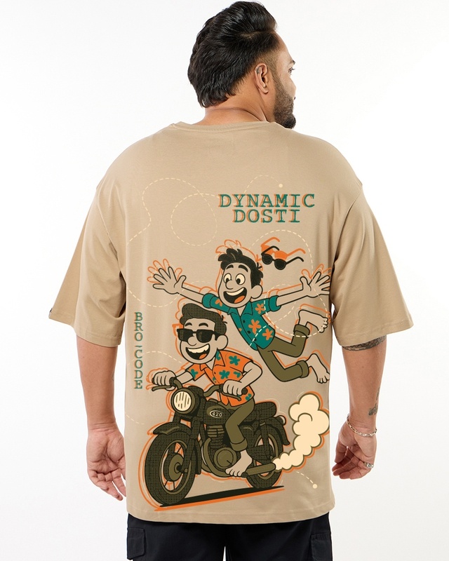 Shop Men's Ginger Root Brown Dynamic Dosti Graphic Printed Oversized Plus Size T-shirt-Front