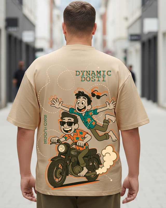 Shop Men's Ginger Root Brown Dynamic Dosti Graphic Printed Oversized Plus Size T-shirt-Front