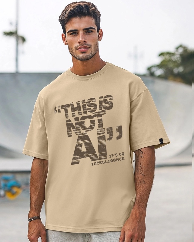 Shop Men's Ginger Root Brown Intelligence Typography Oversized T-shirt-Front