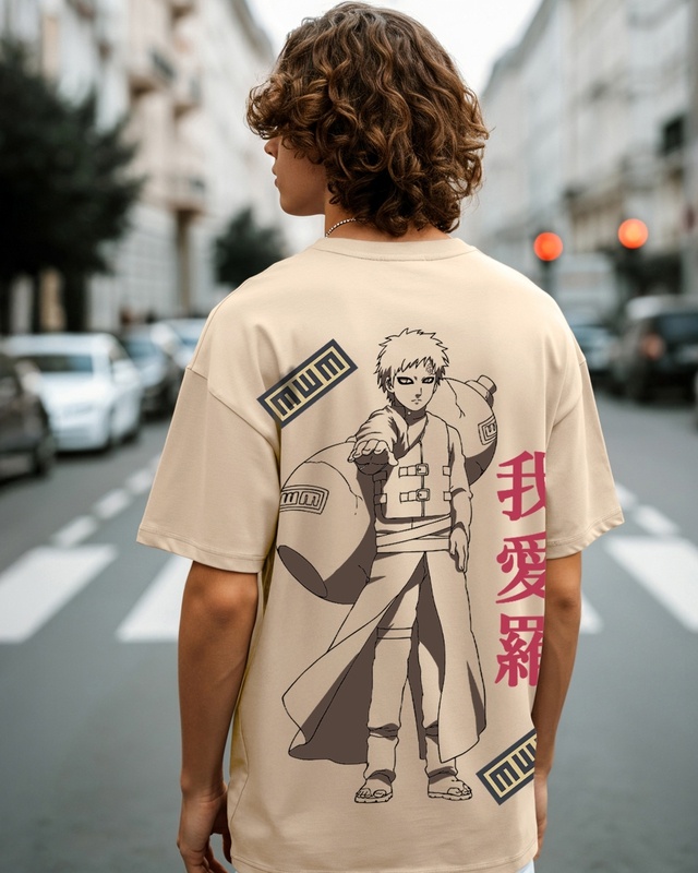 Shop Men's Ginger Root Brown Kazekage Graphic Printed Oversized T-shirt-Front