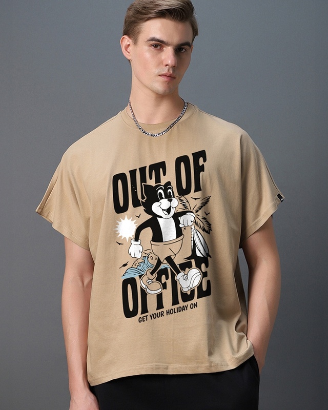 Shop Men's Ginger Root Brown Out Of Office Graphic Printed Square Fit Vest-Front