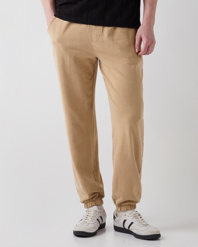 Shop Men's Ginger Root Brown Oversized Acid Wash Joggers-Front