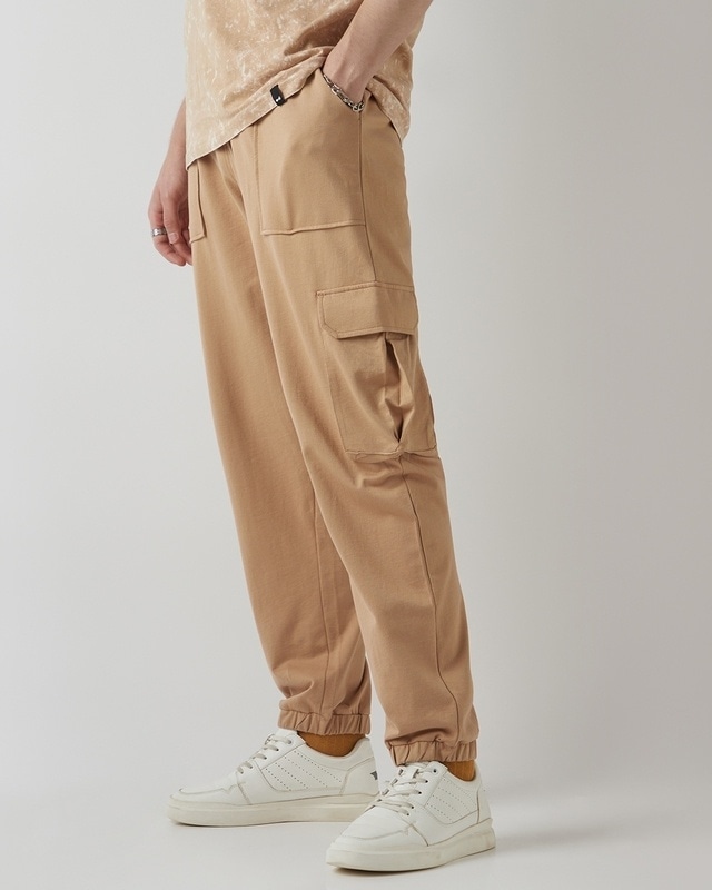 Shop Men's Ginger Root Brown Oversized Cargo Joggers-Front