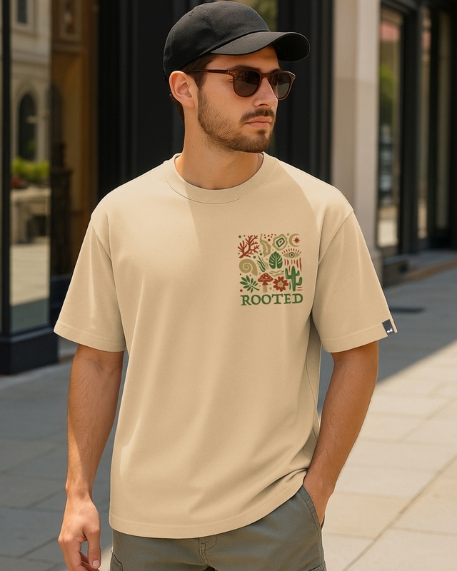 Shop Men's Ginger Root Brown Rooted Graphic Printed Oversized T-shirt-Front