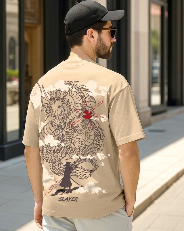 Shop Men's Ginger Root Brown Slayer Graphic Printed Oversized T-shirt-Front