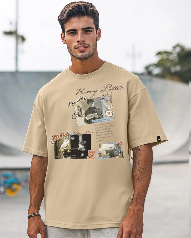 Shop Men's Ginger Root Brown Timeline Graphic Printed Oversized T-shirt-Front