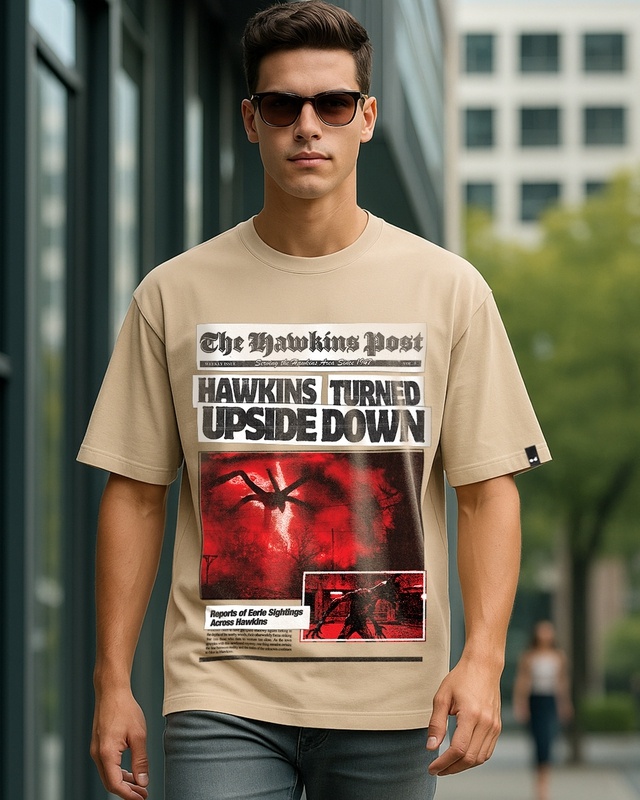Shop Men's Ginger Root Brown Upside Down Graphic Printed Oversized T-shirt-Front